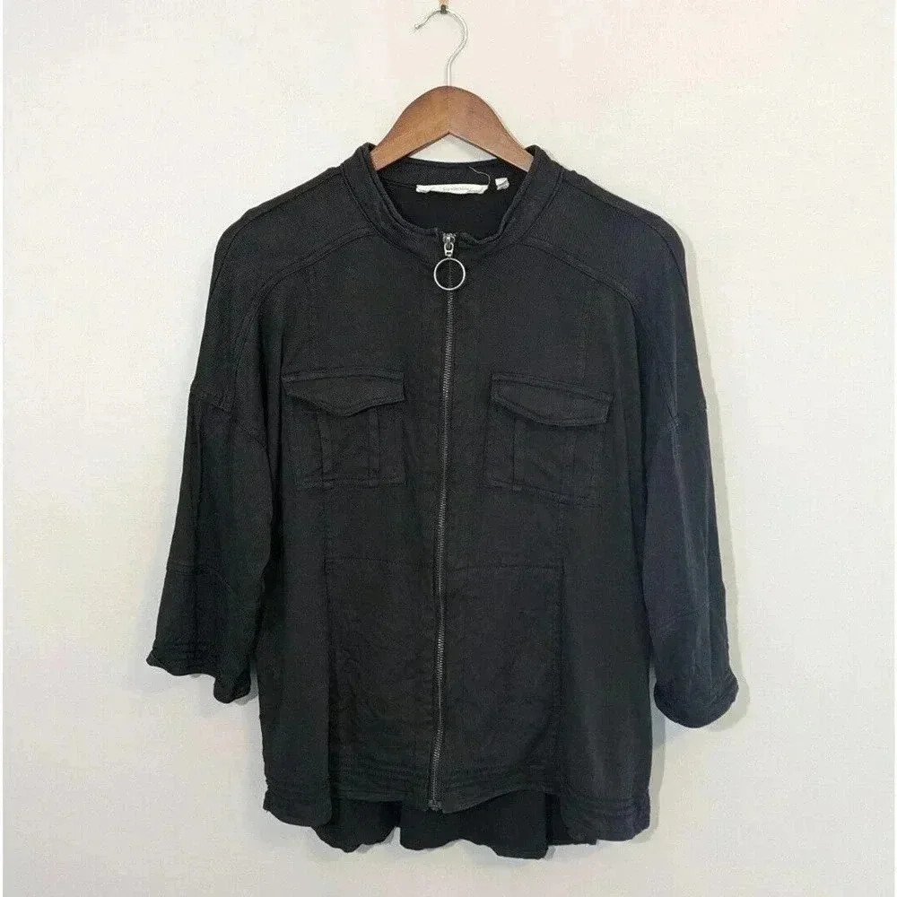 Soft Surroundings Serengeti Vintage Black Full Zip 3/4 Sleeve Jacket Size Small